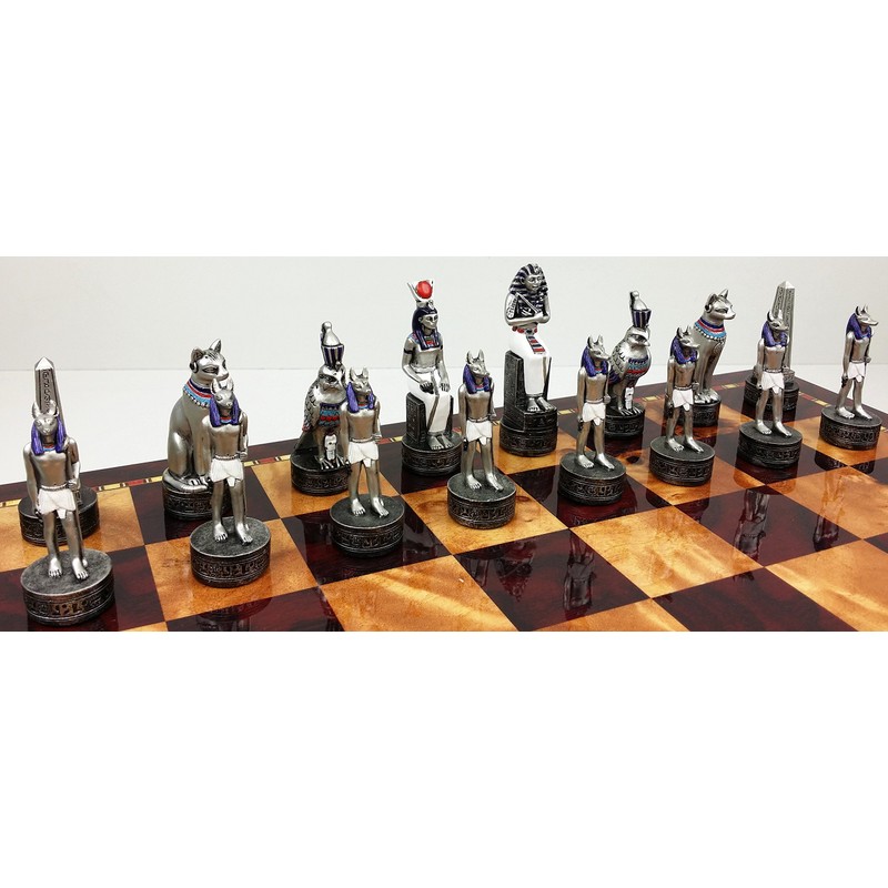 Egyptian Anubis Gold & Silver Chess Men Set W/ Colour