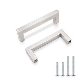 Gobrico 10 Pack Brushed Nickel Cabinet Handles, Square Cabinet Pulls Kitchen Cabinet Handles Stainless Steel Cupboard Handles, 3-1/2" Cabinet Handles Bathroom Drawer Pulls Hole Centers 90mm