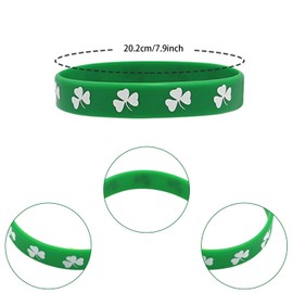 JNAWA St Patricks Day Green Rubber Wristband Shamrock Bracelets Irish Party Hand Decoration for Women Men St Patricks Day Party Supplies (20)