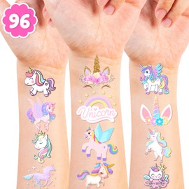 96PCS Unicorn Temporary Tattoos Perfect Rainbow Birthday Party Decorations Cute Party Favors for Girls Boys Ideal Classroom School Prizes Themed Stickers for Unforgettable Celebrations.