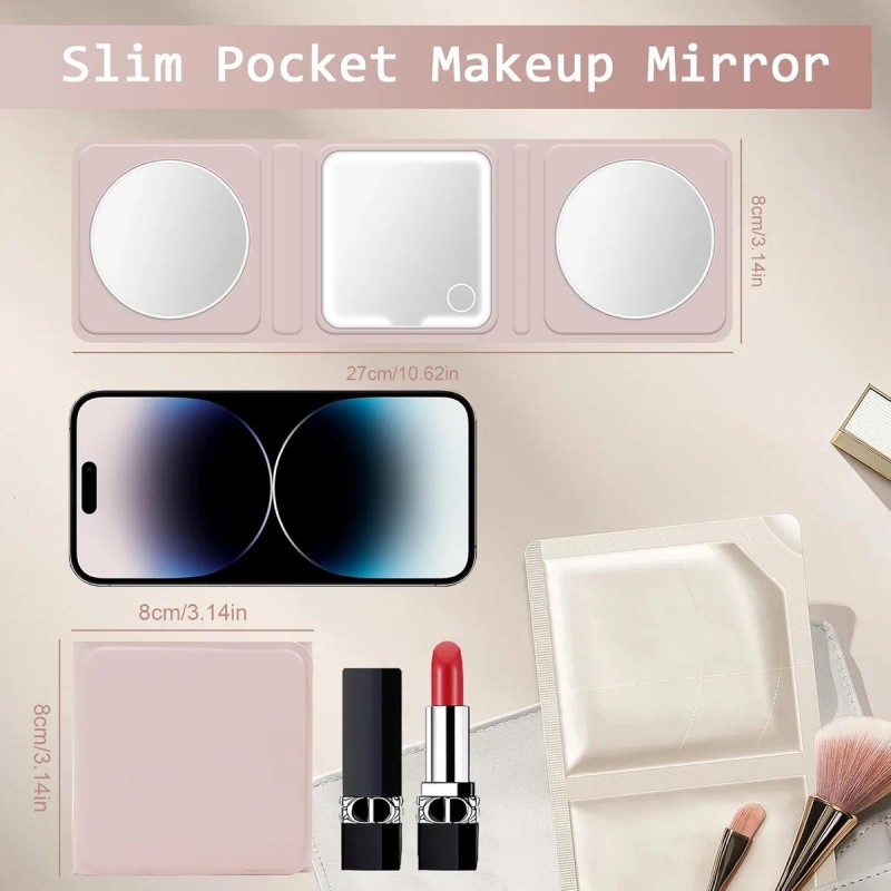 Recargable Espejo De Maquillaje Luz Tríptica Aumento 5x/10x