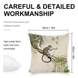 Icotoibabie Premium Home Decor Luxury Linen Pillow Covers Set of 2-18x18 Inch Decorative Cushion Cases with Monkeys Animal Print - Breathable and Dry Pillowcase - Perfect for Sofa Bed and Room Decor