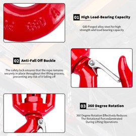 Leero 3 Tons Swivel Lifting Hook, Heavy Duty G80 Self Locking Crane Swivel Hook, 6,614 lbs Working Load Limit, Swivel Eye Sling Hook with Latch Hoist Hook Lifting Hook Rigging