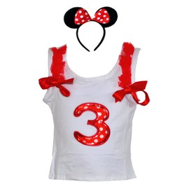 Birthday Red/White Polka Dot Sequin Trim Age Number Tank-Top & Headband Set (RBH-Age 3)