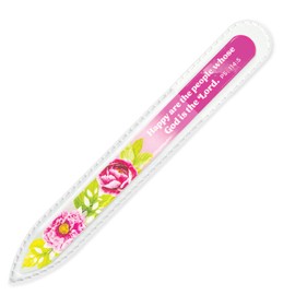 Scripture Glass Nail Files for Women, Pink – Happy are The People – Ps 114:5 - Travel-Friendly Tempered Glass Nail File with Case - Etched for Gentle & Precise Shaping - Religious Beauty Supplies