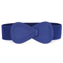 Allegra K Plus Size Interlock Buckle 8-shaped Faux Leather Elastic Belt Cinch Waistband for Lady Blue Fit Waist Girth:31"/78.5cm-43"/109cm