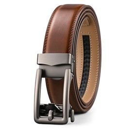 KUULIMEE Men's Ratchet Leather Belt for Men Suit Business Jeans, Width 35 mm, Cognac Brown-01