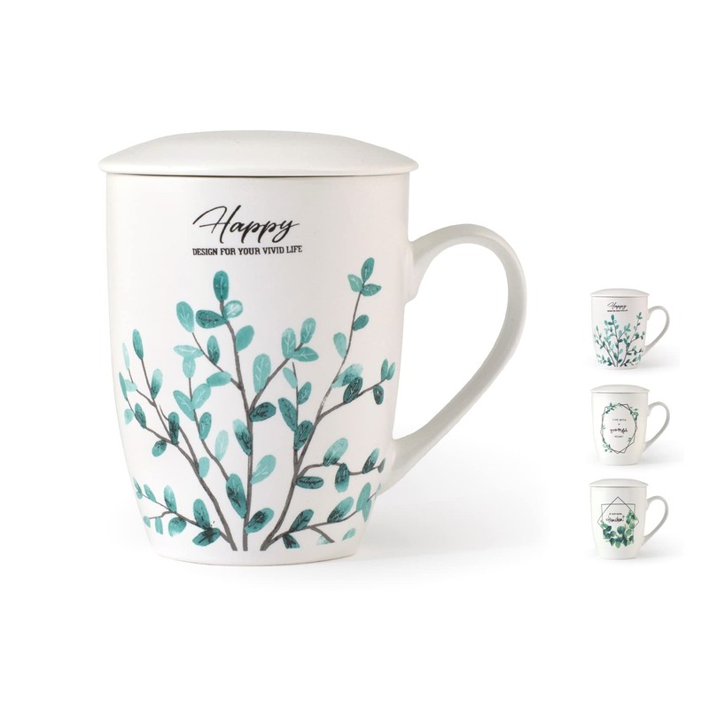 H&H Botanic Tisaniera, New Bone China, Decori Assortiti, Filtro Inox,