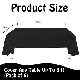 6 Pack Premium Disposable Plastic Tablecloth 54" x 108" Party Table Cloths Disposable for 6 to 8 Foot Tables Indoor or Outdoor Parties Birthdays Weddings Christmas Anniversary Buffet Table (Black)
