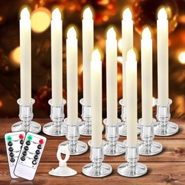 Verdenu 10 Pack Christmas Window Candles with Timer Remote, Battery Operated Window Candles with Sensor Dusk to Dawn Electric LED Candles with Holder/Suction Cups for Christmas Decorations, Silver