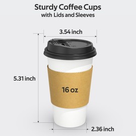 Dealusy Dealusy 100 Pack 16 oz Disposable Coffee Cups with Lids and Sleeves, Sturdy Thick Paper & Leak-free Insulated to Go Coffee Cups with Lids, Paper Hot Coffee Cups for Hot & Cold Beverage