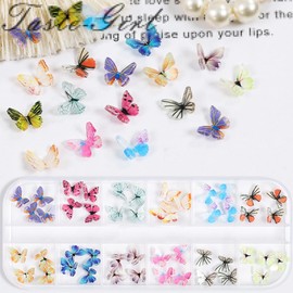 48Pcs Butterfly Acrylic Nails 3D Butterfly Nail Charms Nail Glitter Sequins Butterflies Butterfly Nail Designs for Nail Art Decoration DIY Resin Manicure Crafts Design