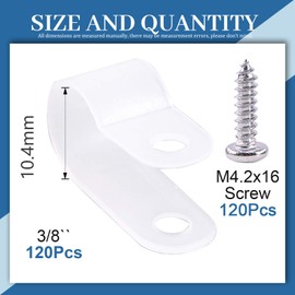 Glarks 120Pcs 3/8 Inches White Nylon Screw Mounting R-Type Cable Clip Wire Clamp with 120Pcs Screws for Wire, Cable, Conduit and Cable Conduit Kit （White）