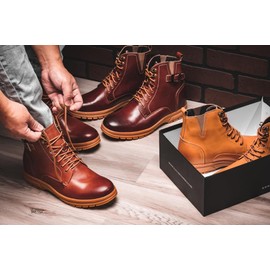 TOTO Men's Invisible Height Increasing Elevator Shoes - Cordovan Dark Brown Premium Leather Lace-up Combat Style High-Top Boots - 2.8 Inches Taller - K16206 - Size 8 D(M) US