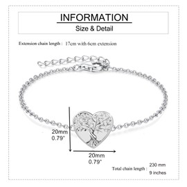 RIPFEVURN Heart Tree of Life Cremation Jewelry Urn Bracelet for Ashes for Women Memorial Ashes Keepsake Link Bracelet(Silver)