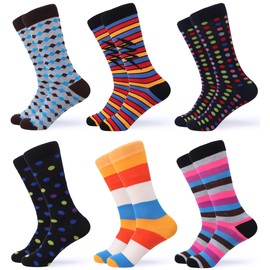 GALLERY SEVEN Mens Socks, 6 Pack Assorted Colorful Fun Bright Patterned Casual Dress Socks (Classy Collection, 10-13)