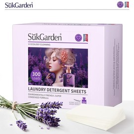 SukGarden Laundry Detergent Sheets Up to 100 Loads (50 Sheets), Eco-Friendly Cleaning, Non-Toxic & Safe for Humans, Preservative-Free, Washable Travel Goods, Liquid Free Pod Home Soap Laundry - Fresh Lavender Scent - Color: Lavender 300 Loads (150 Sheets