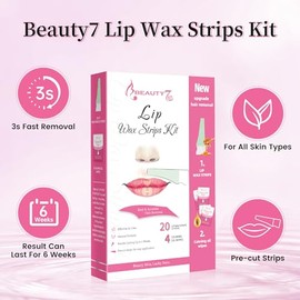 Beauty7 Tiras de cera de labios, tiras de cera facial, 20 piezas de cera + 4 toallitas de aceite calmante para depilación facial, ideal para todo tipo