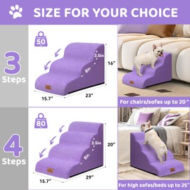 Zerbuger 4-Step Dog Stairs for High Bed 20" H, Curved Pet Steps for Old/Injured Dogs Cats Climbing Bed, Chair or Couch, Premium Foam Non-Slip Dog Ramp for Indoor Small Pets up to 80lbs, Purple