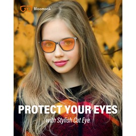 Bloomoak-Blue Light Blocking Glasses-Amber Gaming Glasses-Anti Glare for Better Sleep for Screens, TVs, Phones (Black Gold Cat Eye Frame)