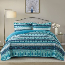 NEWLAKE Cotton Bedspread Quilt Sets-Reversible Patchwork Coverlet Set, Mysterious Bohemian Style, Queen Size