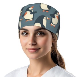 Buyidec Working Cap Retro Cartoon Penguin Hat with Sweatband Comfortable and Breathable Adjustable Headgear for Men Women Scrub Cap