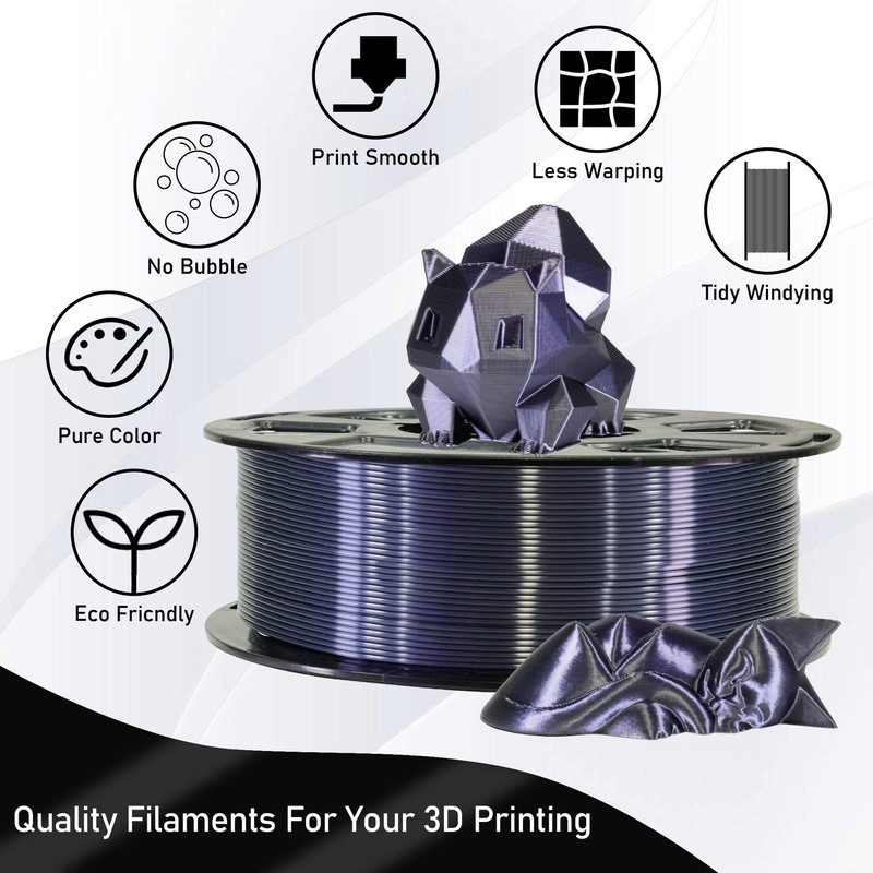 MIKA3D Silk Black Shiny PLA 3D Printing Filament, 1KG 2.2Lbs