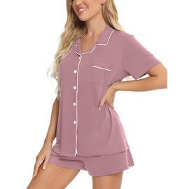 SWOMOG Pajama Sets for Women 2 Piece Pjs Button Down Pjs Set Elastic Waist Top and Bottom Short Sleeve Maternity Sleepwear