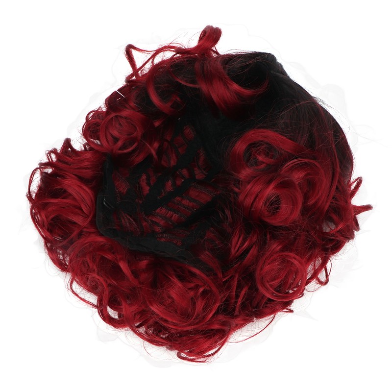 Curly Short Wig Wine Red Women Wig Gradient Color Adjustable