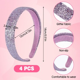 Pack of 4 Glitter Headbands for Girls, Colourful Glitter Headband, Wide Thick Headband, Glitter Sequins Headband, Fashionable Wide Headbands, Hair Accessories for Girls, Women, Daily Accessory