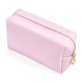 PU Leather Cosmetic Bag for Women Minimalism Makeup Bag for Daily Use Portable Storage Purse Small Neat Cosmetic Pouch Water-Resistant Toiletry Bag for Travel (Violet Pink)