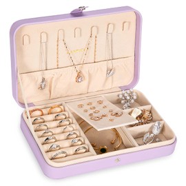 LANDICI Jewelry Box PU Leather Jewelry Case Jewelry Box Ring Storage Case Portable Portable Carrying Jewelry Box Divider Jewelry Box Organizer Jewelry Box Organizer for Necklaces, Earrings, Bracelets, Etc Box for Women Girls Lavender Color