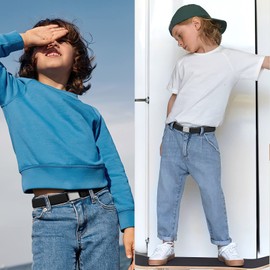 Jasgood Children's Belt, Elastic Belt, Unisex, Boys and Girls, Elementary School Students, Easy to Put on and Take Off, Easy Toilet, Uniform, Girls, Boys, Adjustable Size, One Size Fits All, 01 black