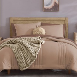 Monbix King Size Comforter Set - 7 Pieces Bed in a Bag King, Rust Pink Bedding Sets with Comforter, All Seasons Down Alternative Comforter Bed Set with Sheets, Pillowcases & Shams