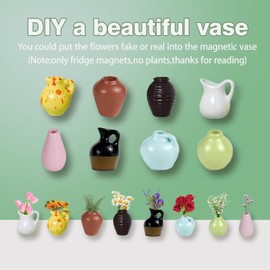 8 PCS Mini Ceramic Vase Magnets with Flowers,Tiny 3D Plant Vase for Fridge Cute Mini Vase Magnets for Refrigerator Decoration Kitchen Locker Kitchen Office