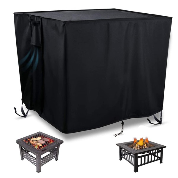Flymer Fire Pit Cover, 84cm Square Gas Fire Pit Covers for Garden Fireplace Waterproof Heavy Duty 420D Oxford Fabric Outdoor Firepit Covers-84x84x61cm(Black)