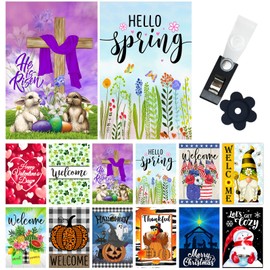 Yileqi Seasonal Garden Flag Set of 12 Double Sided Welcome Spring Easter Garden Flags, Small Yard Flag for Outside Décor 12x18 Inch, with Free Anti-Wind Clip and Stopper
