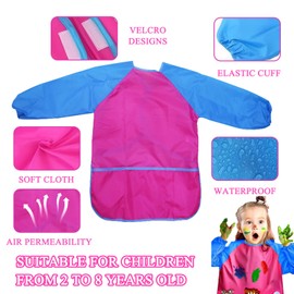 Guegine 4 Pack Kids Painting Aprons,Kids Art Aprons Smock,Kid Craft Apron with Pockets and Long Sleeves,Waterproof,for Painting,Cooking,Eating,Arts & Crafts Childs Paint Apron for Children Ages 3-8