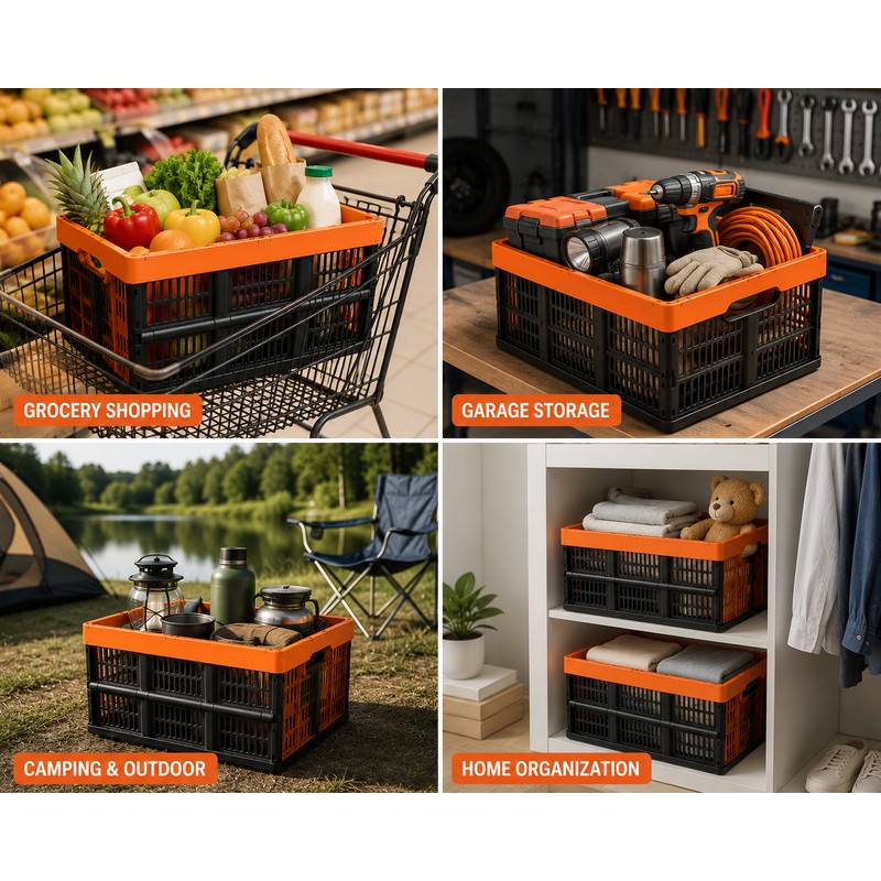 SuceedBuy 45L 3PCS Pack Plastic Collapsible Storage Basket Folding Handles