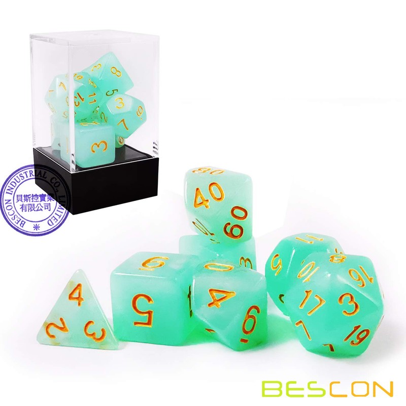Bescon Moonstone Dice Set Peacock Blue, Bescon Polyhedral RPG Dice