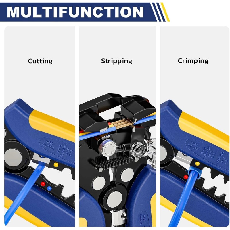 haisstronica Self-Adjusting Wire Stripper, 3 in 1 Blue/Yellow
