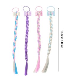 LALAFINA 6Pcs Colored Braids Hair Extensions with Rubber Bands Hair Extensions for Kids Bow Ponytail Hair Extensions Ponytail Hair Accessories for Women Kids Girls