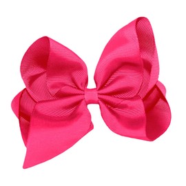 WD2U Girls 6" Classic Style Boutique Grosgrain Hair Bow French Clip Barrette (Fuchsia)