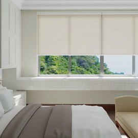 Changshade Cordless & Light Filtering Cellular Shade, Tools-Free Pleated Honeycomb Shade, Light Blocking Window Shade and Blind, 27 inches Wide, Beige CEL27BG48B