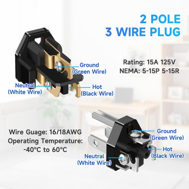 Tmyjfjingxi 2 Sets Extension Cord Repair Ends Male and Female