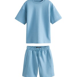 NEXT Relax-Fit Heavyweight T-Shirt / Shorts Set, blue