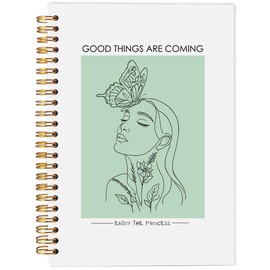 Ecezatik Good Things are Coming Inspirational Notebooks, Abstract Boho Woman Line Art Green Notebook, Mental Health Journal, Inspirational Gifts for Women, Mental Health Gifts, Spiral Notebook 5.5x8.3
