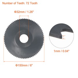 sourcing map Circular Saw Blade, 150mm (6") Dia 1mm Thick 72 Tooth, 6542 High Speed Steel (HSS) Nitriding Milling Cutter with 32mm Arbor for Metal Wood Cutting