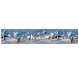 IOHEFY - Papel pintado para playa, diseño de concha marina, 196 x 4 pulgadas, borde de pared, autoadhesivo con temática oceánica, adorno de vinilo extraíble para sala de estar, recámara, baño, cocina
