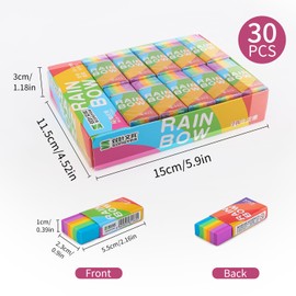 Pack of 30 2B Erasers for Children, Rainbow Eraser, Stationery for Children's Parties, Rubber Erasers for Pencils and Colouring Pencils for Sketching, Painting, Art Supplies